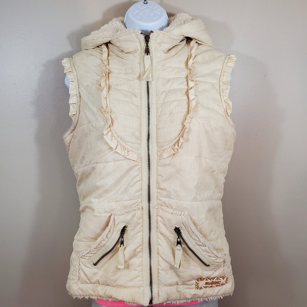 Billabong Mulholland Cream Sherpa Lined Puffer Vest with Ruffles